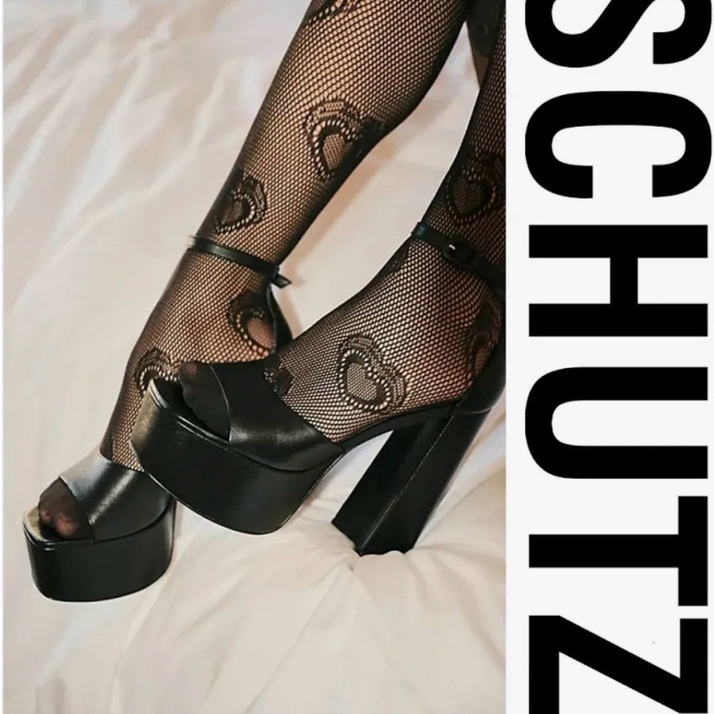 SCHUTZ Black Peep-Toe Platform Sandals